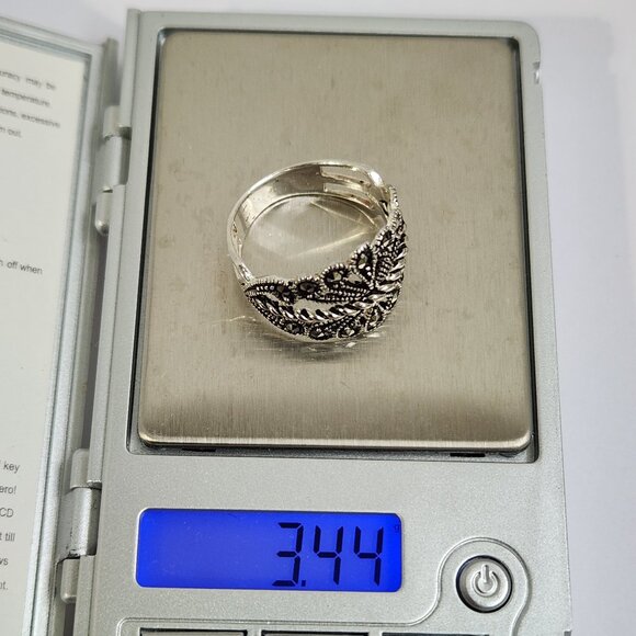 VTG 925 Edwardian Style Marcasite Ring Size 7.5 - Picture 10 of 11